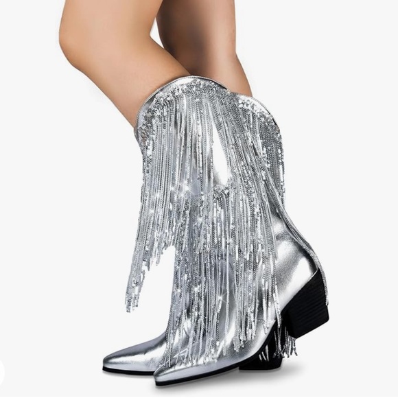Metallic Sparkly Sequin Mid Calf Cowgirl Boot - Picture 4 of 6